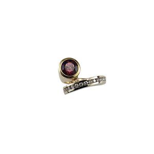 14K Two Tone Gold Garnet & Diamond Bypass Ring Size 6.5 #19748